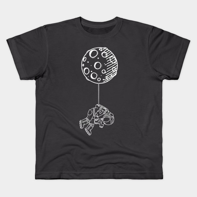 Astronaut hanging from the Moon Kids T-Shirt by Vin Zzep